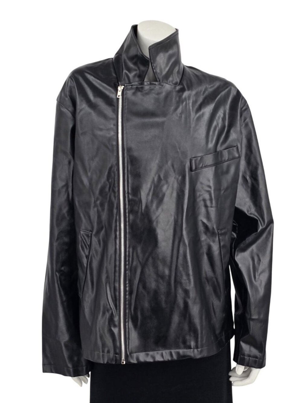 Grease T-Birds Black Faux Leather Jacket With Zippered Front & Pockets Size Larg